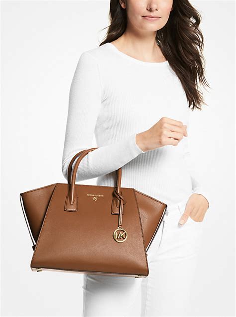 michael michael kors avril large leather top-zip satchel|michael kors april leather satchel.